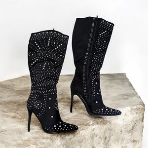 Bedazzled stud knee boots